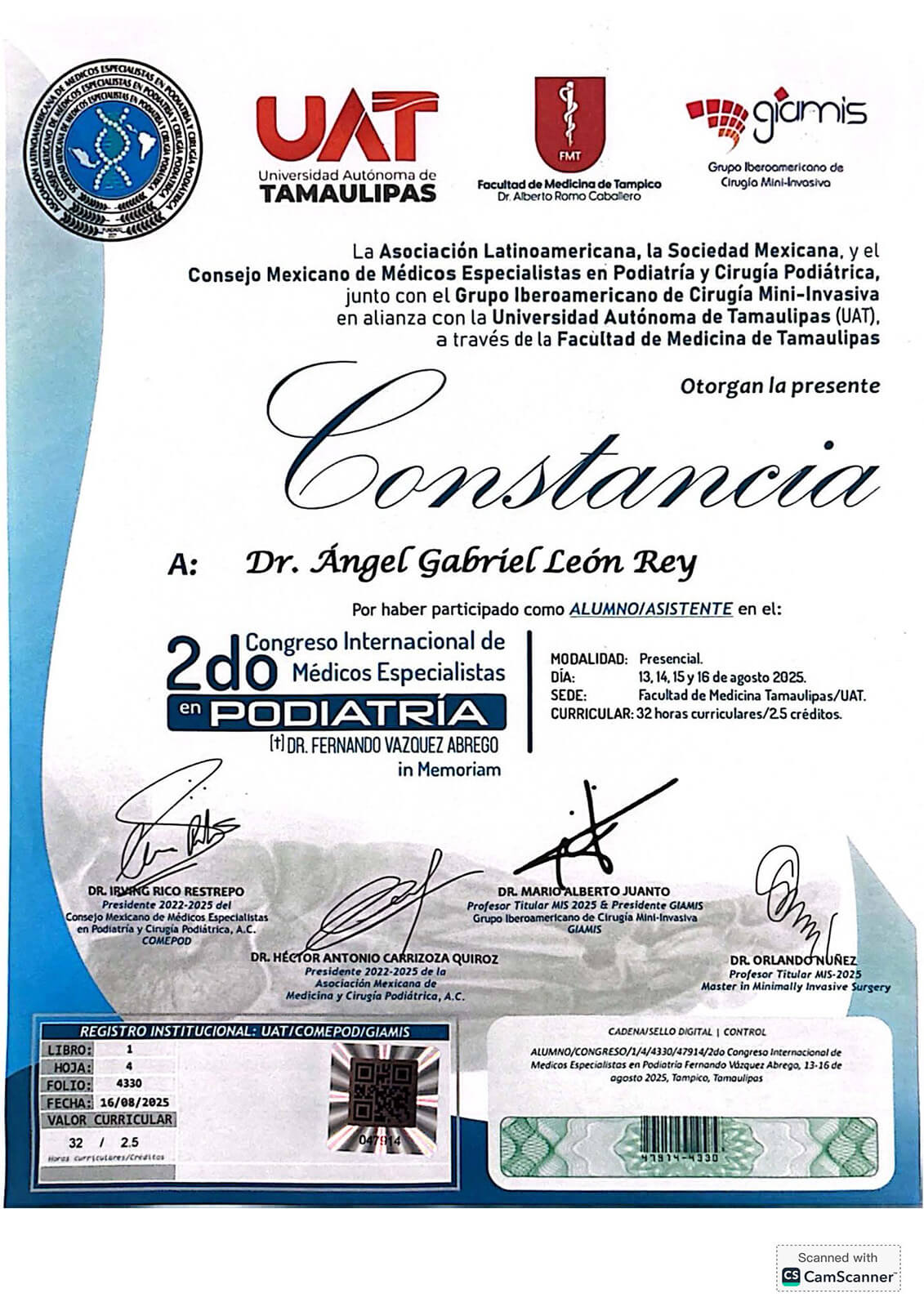 Constancia - Dr. Ángel León