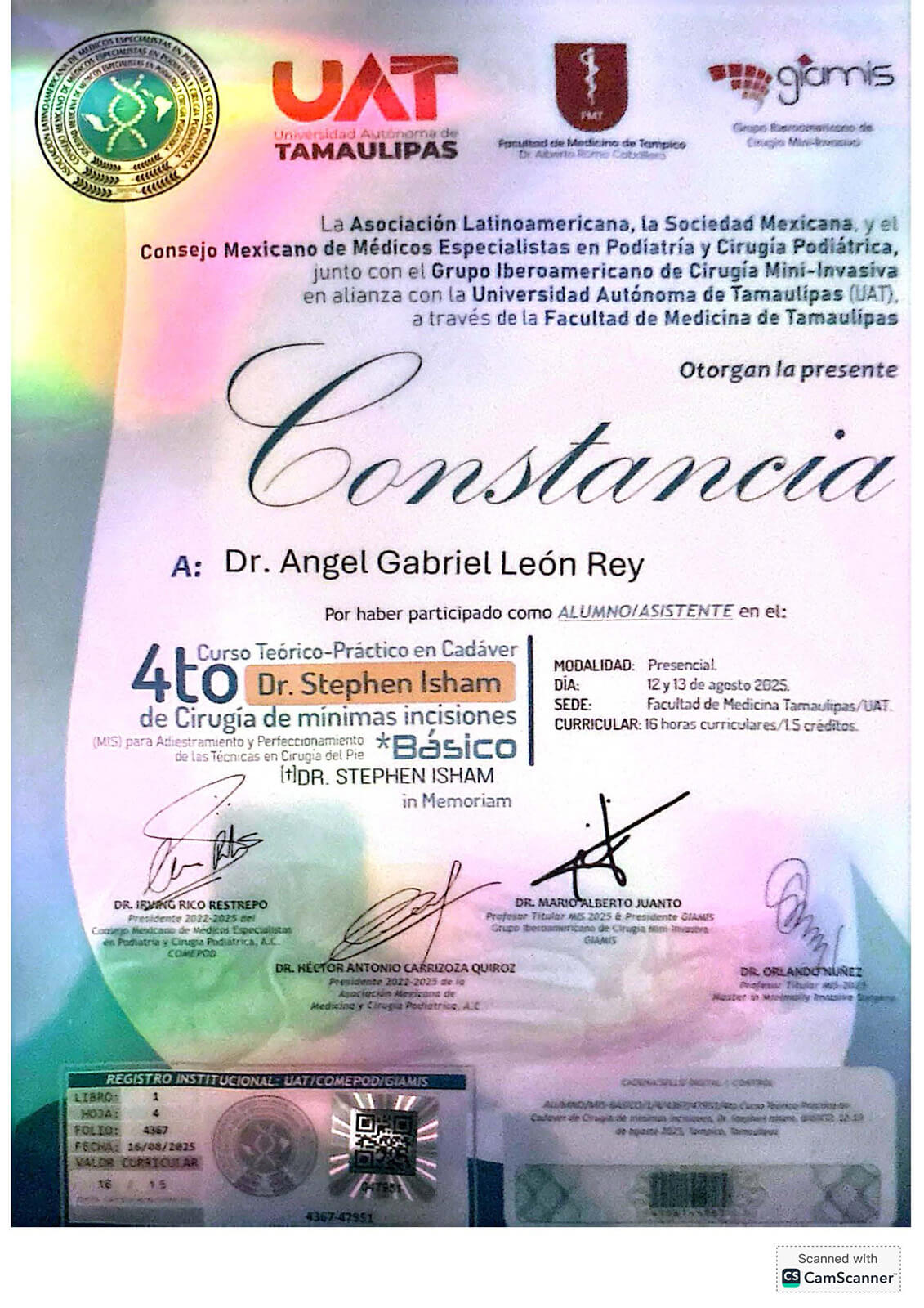Constancia - Dr. Ángel León