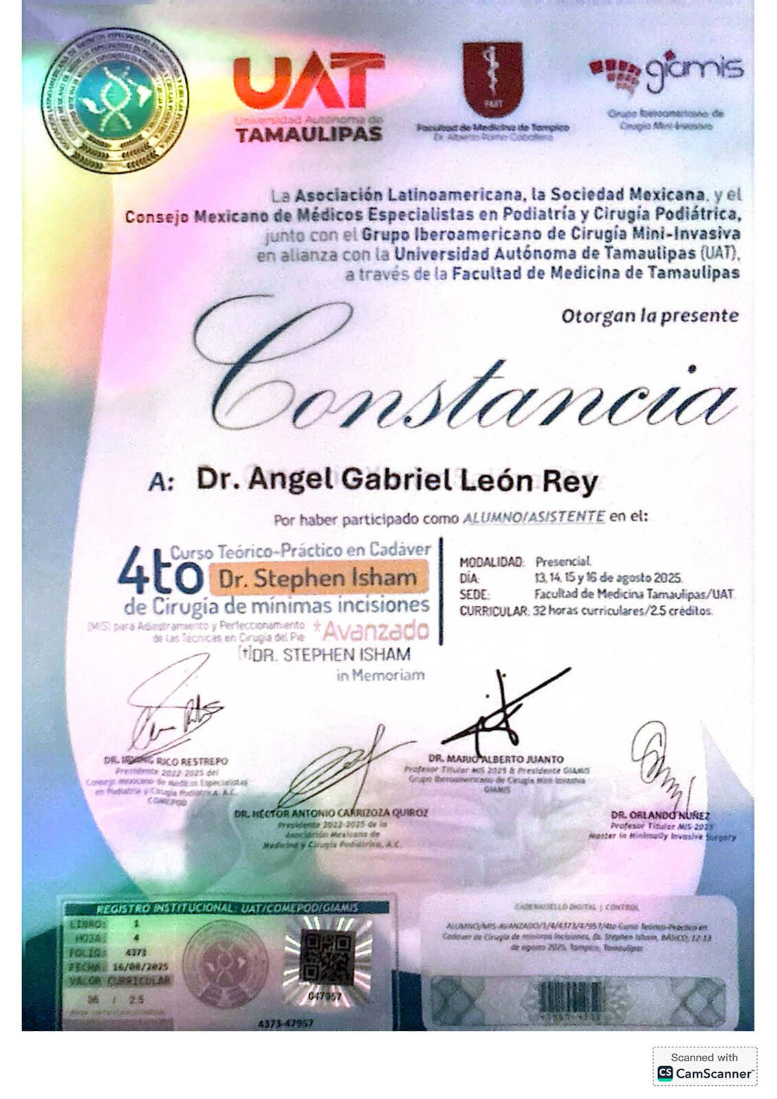 Constancia - Dr. Ángel León